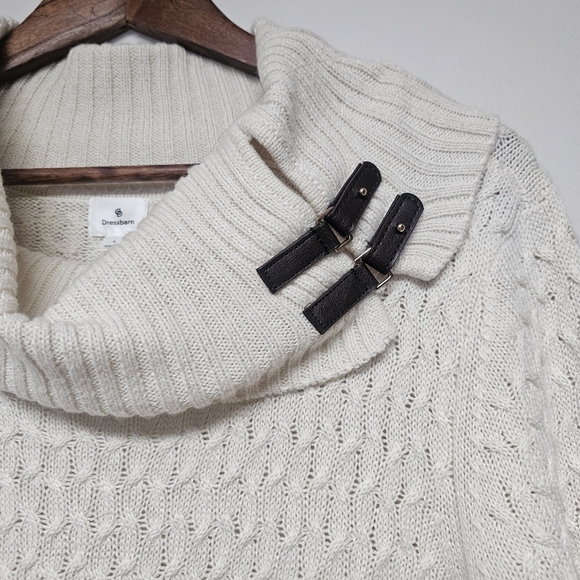 Dress Barn Cream Cowl Neck Cable Knit Sweater Dress Old Money Quiet Luxury - Picture 2 of 7